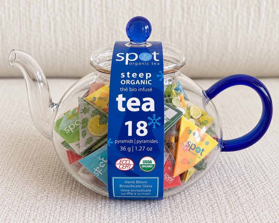 NEW Organic Tea Glass Teapot with 18 Tea Pyramids
