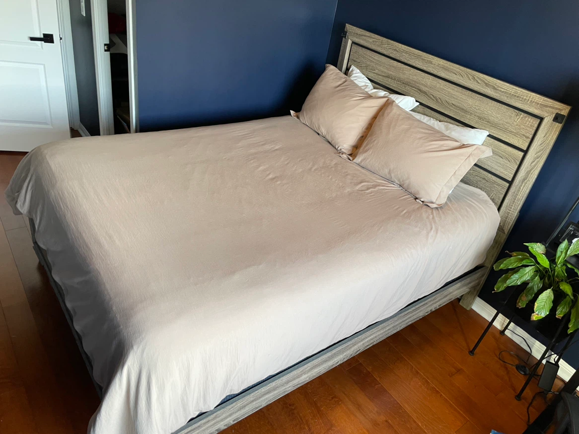 Queen Bed Frame + Box Spring – Grey Wood Finish
