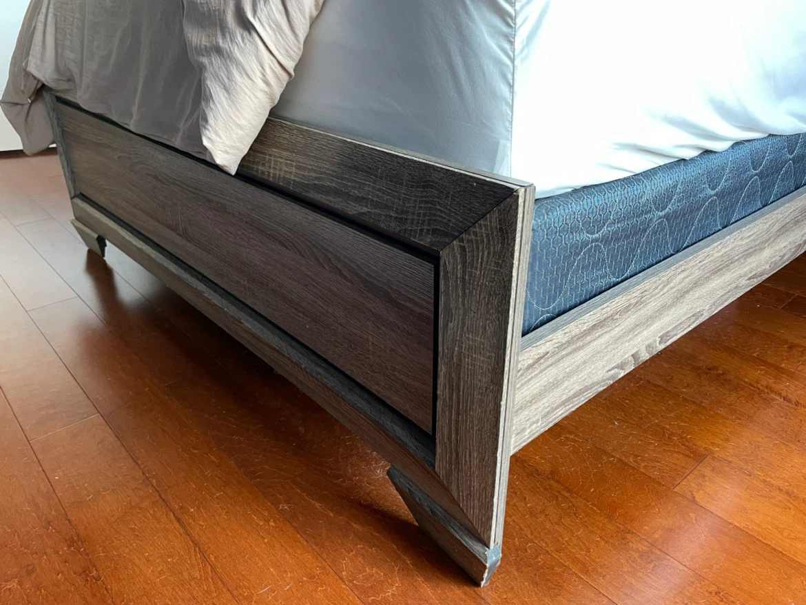 Queen Bed Frame + Box Spring – Grey Wood Finish - photo 2