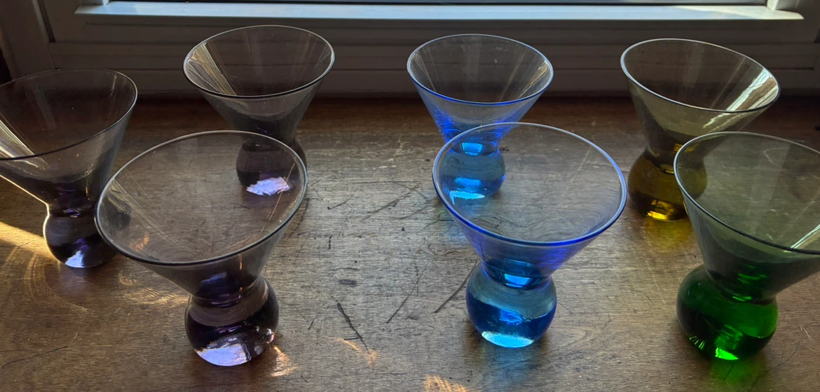 Vintage MCM  Cocktail Martini Glasses colourful bar liquor - photo 3