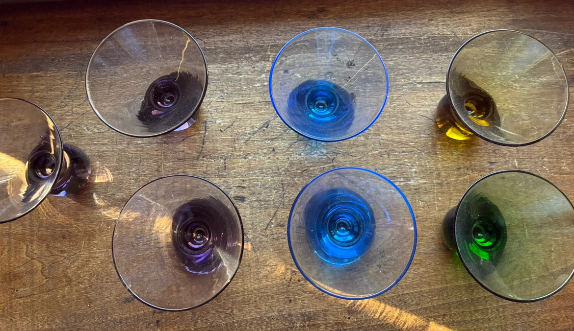 Vintage MCM  Cocktail Martini Glasses colourful bar liquor - photo 4