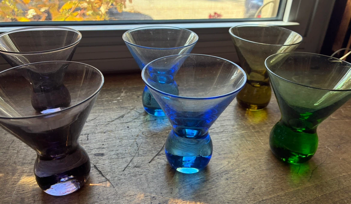 Vintage MCM  Cocktail Martini Glasses colourful bar liquor - photo 5