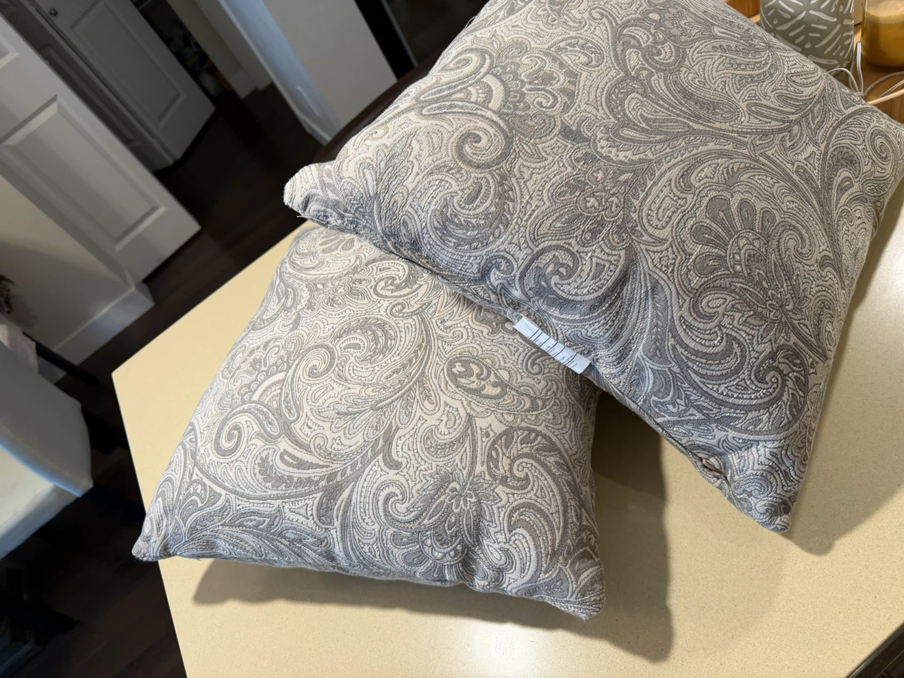 Set of 2 Grey Paisley Decorative Accent Pillows
