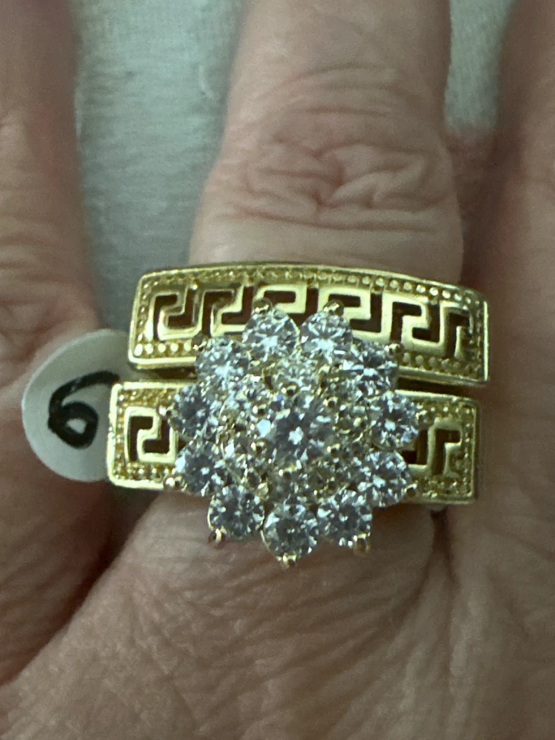 14k Gold  laminated Greek Key Cluster Ring