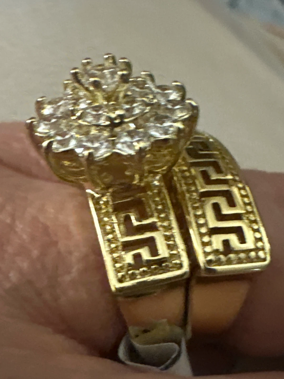 14k Gold  laminated Greek Key Cluster Ring - photo 2