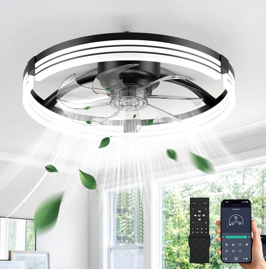 Modern 20-inch Ceiling Fan with LED Light,Bluetooth
