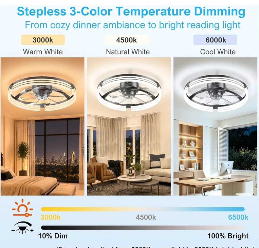Modern 20-inch Ceiling Fan with LED Light,Bluetooth - photo 3