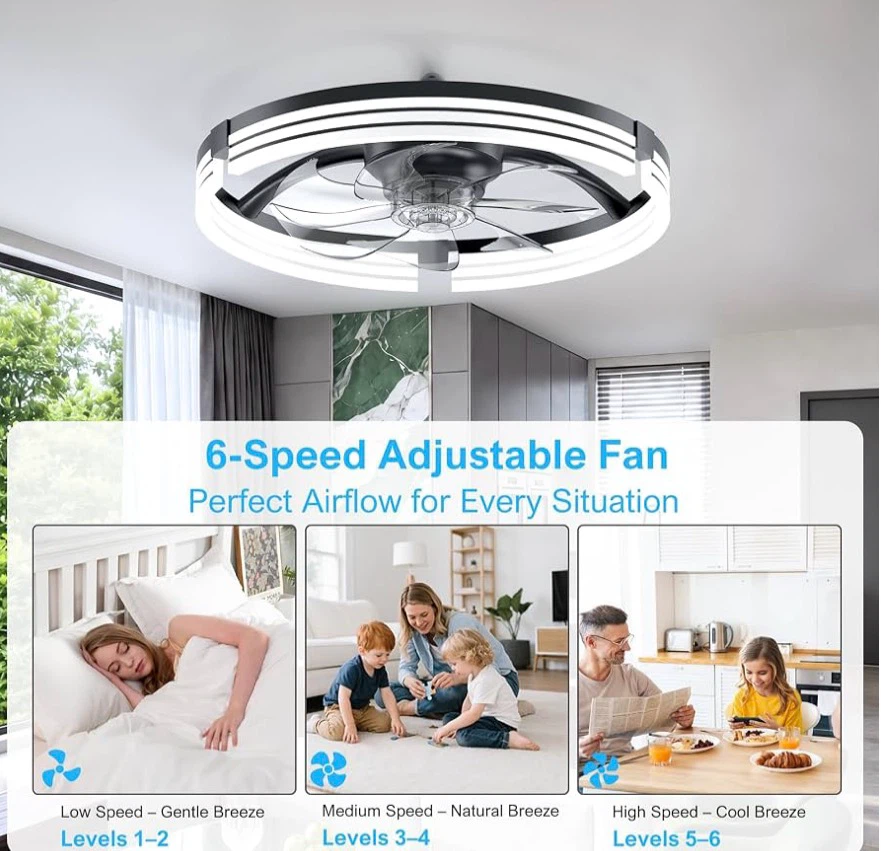 Modern 20-inch Ceiling Fan with LED Light,Bluetooth - photo 4