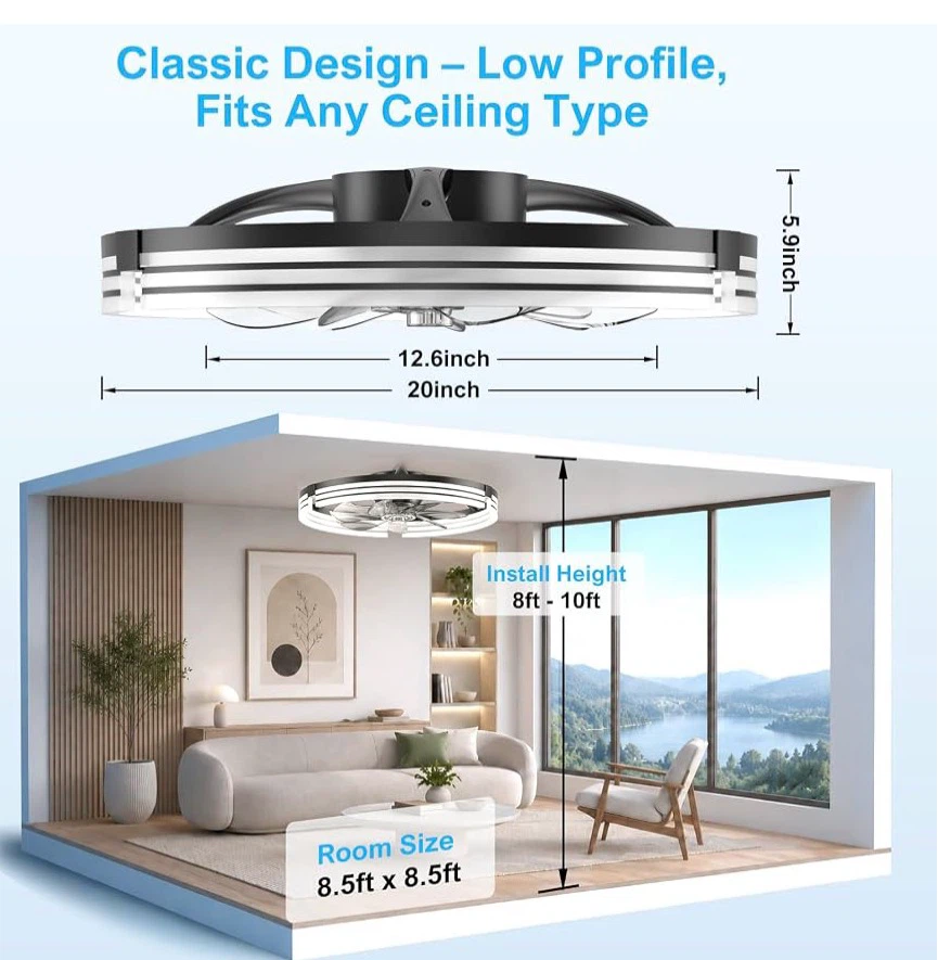 Modern 20-inch Ceiling Fan with LED Light,Bluetooth - photo 5