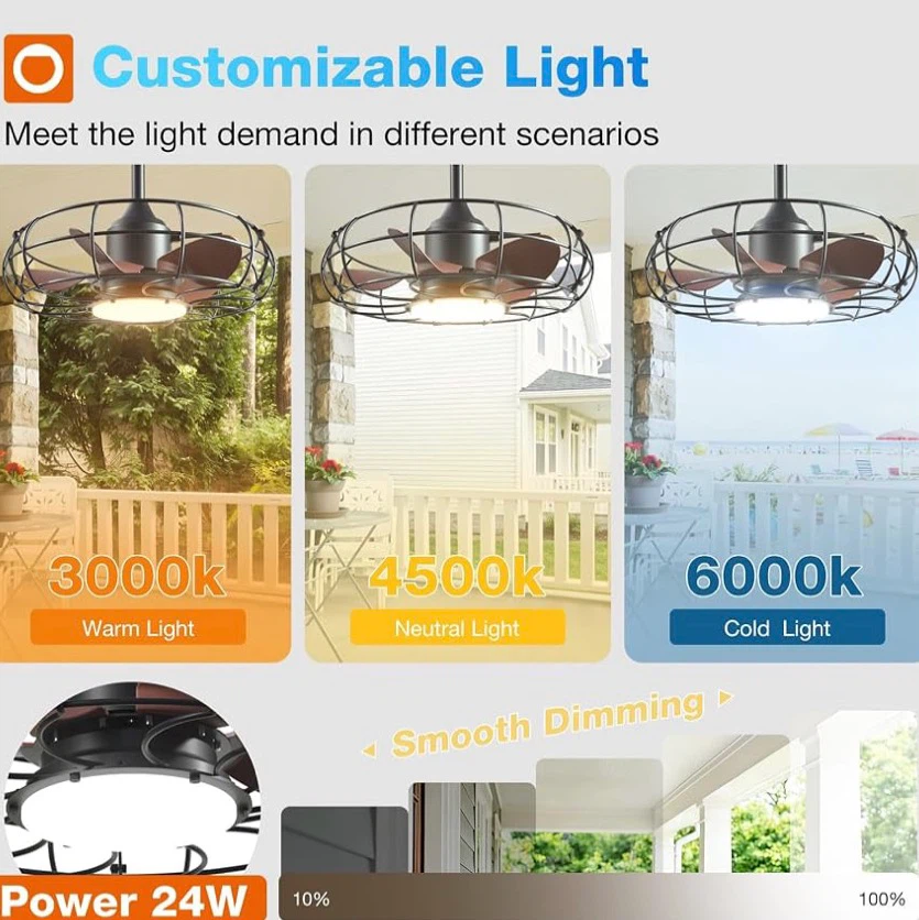 Outdoor Ceiling Fan with Light,Waterproof,6 speeds - photo 4
