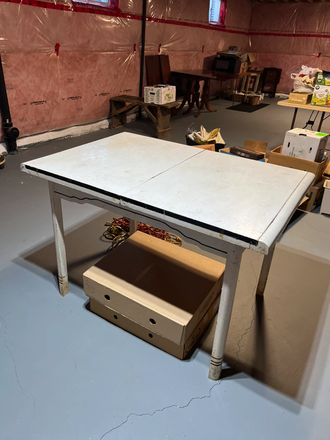 Vintage White Top Kitchen Table - wood