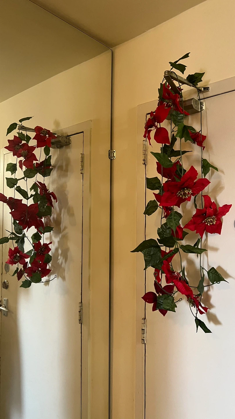 2 Artificial Poinsettia Christmas Garland-77” each