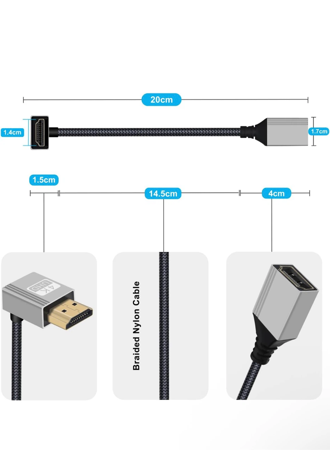 Yingayou 4K HDMI Male to Female Downward Bend Cable - photo 2