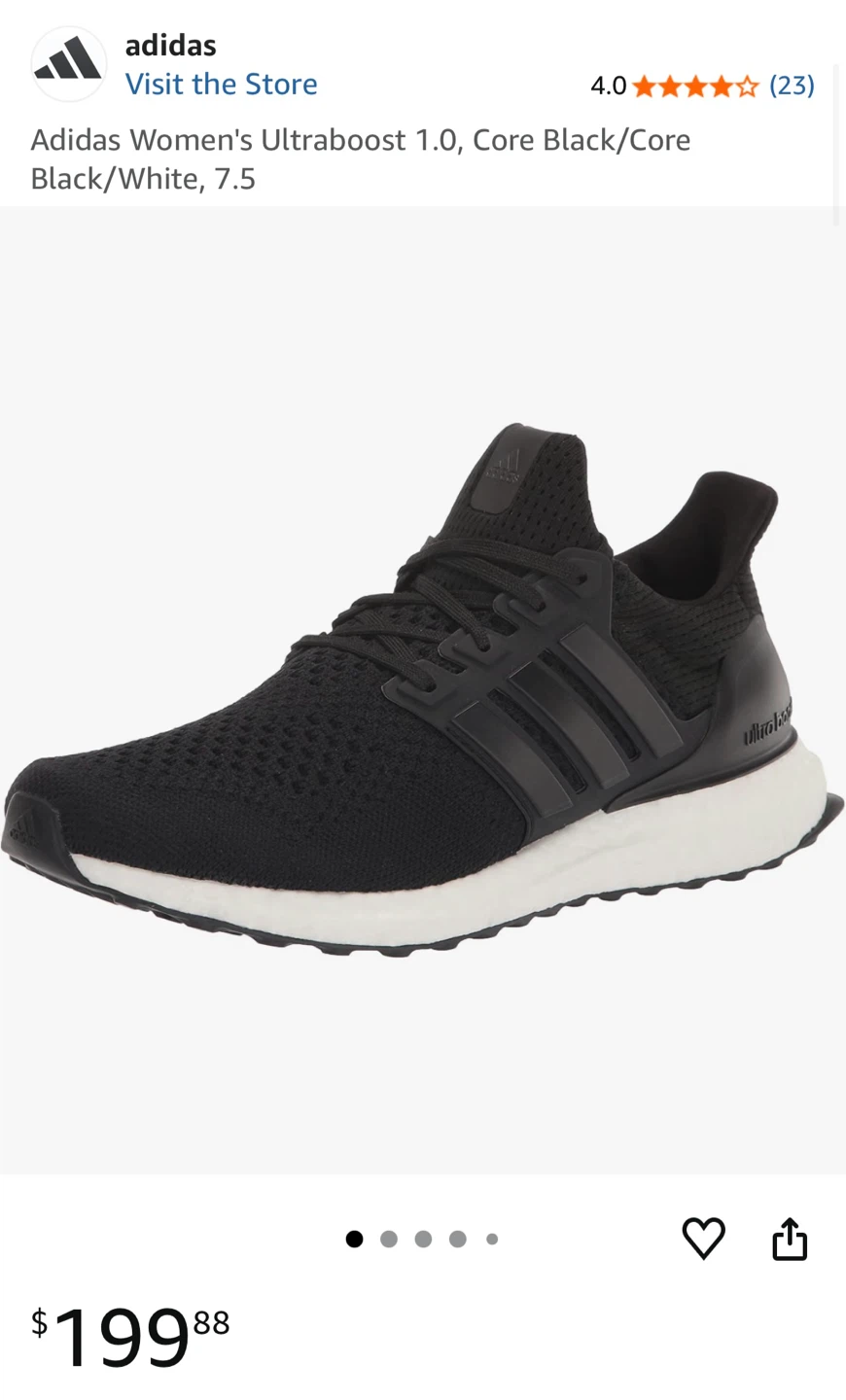 Size 6.5. New Adidas Women's Ultraboost 1.0 Core Black