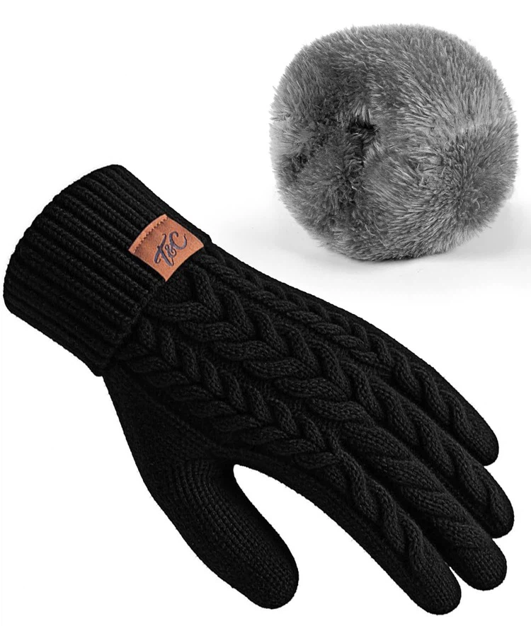 Knit Winter Gloves, Black