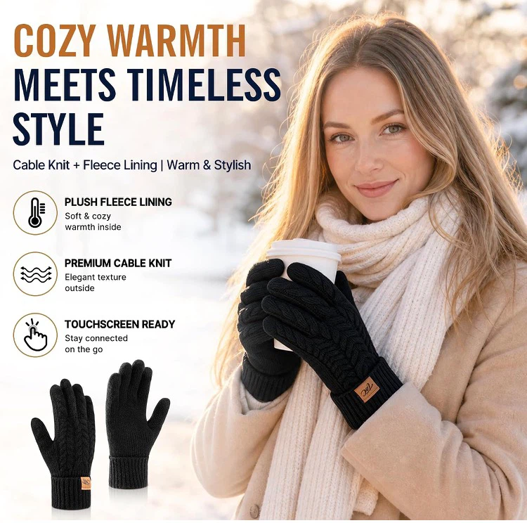 Knit Winter Gloves, Black - photo 2