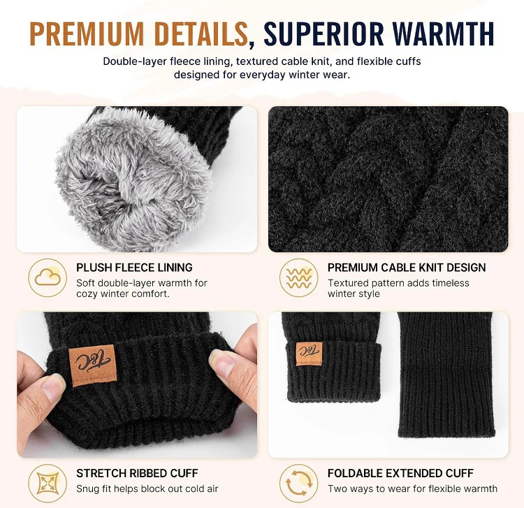Knit Winter Gloves, Black - photo 3