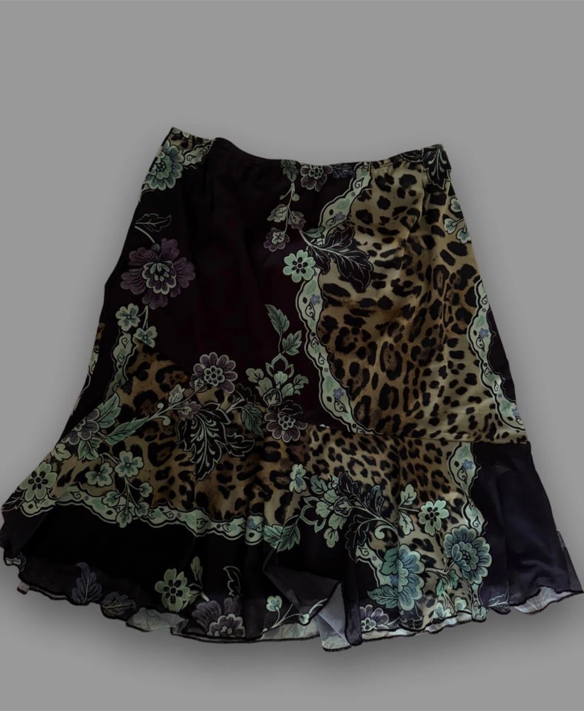 Leopard and Floral Print Midi Skirt