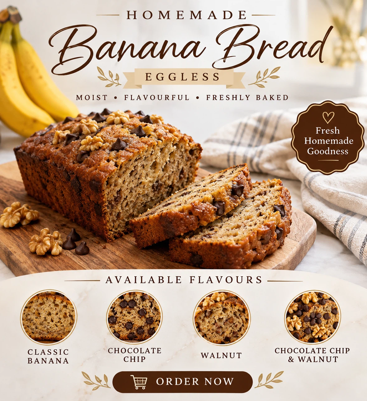 Homemade Eggless Banana Bread