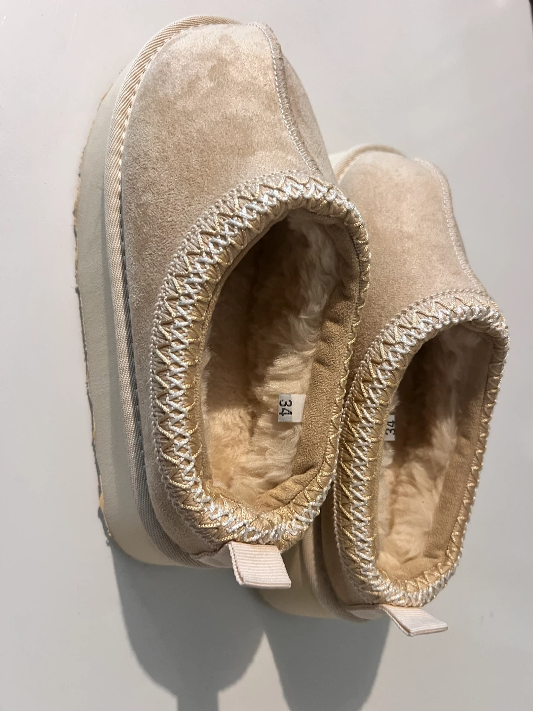 Beige Platform Slippers Size 34