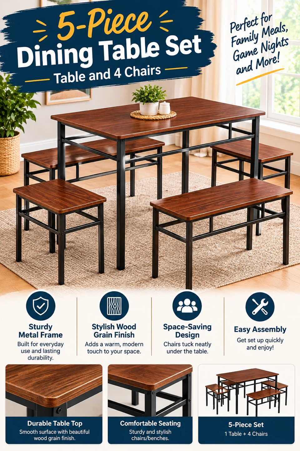 5-Piece Dining Table and Chair Set