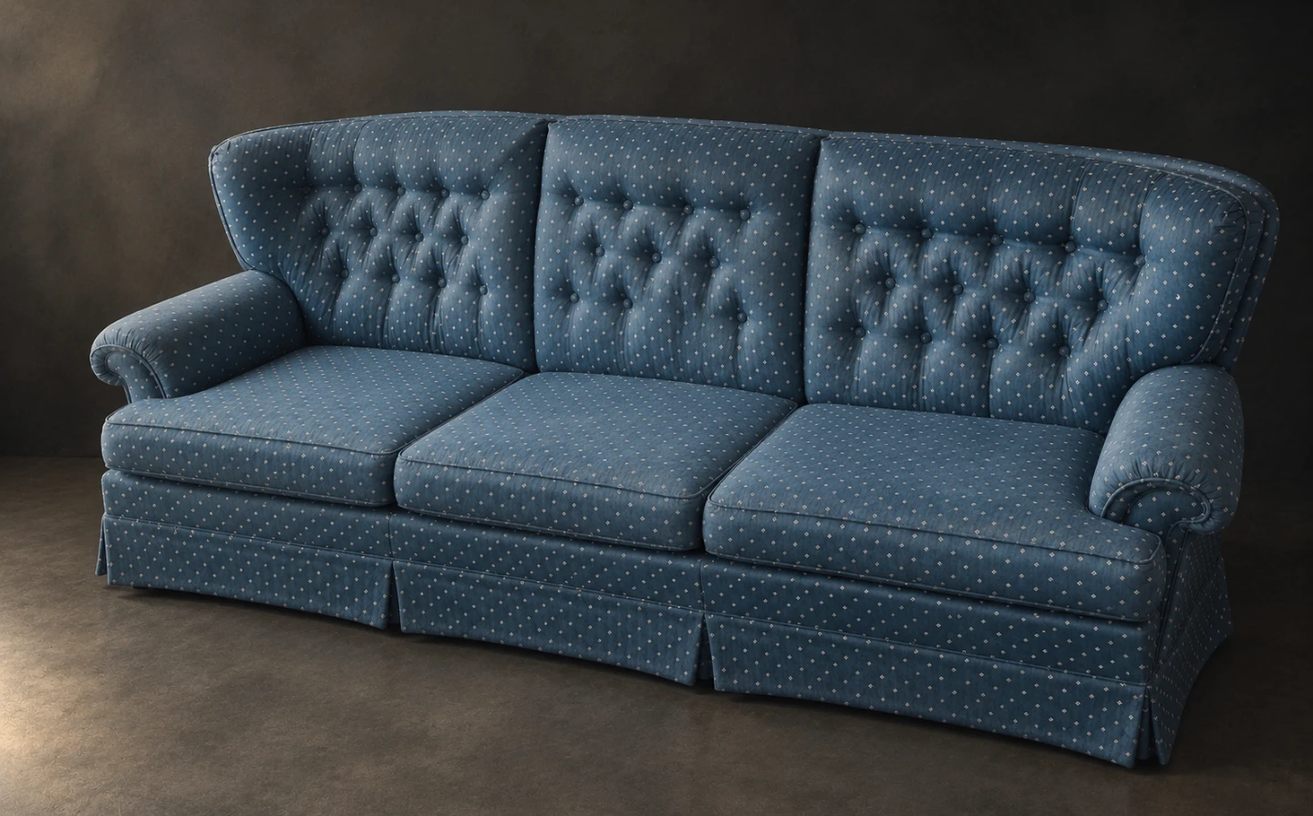 Blue Patterned Three-Seater Sofa