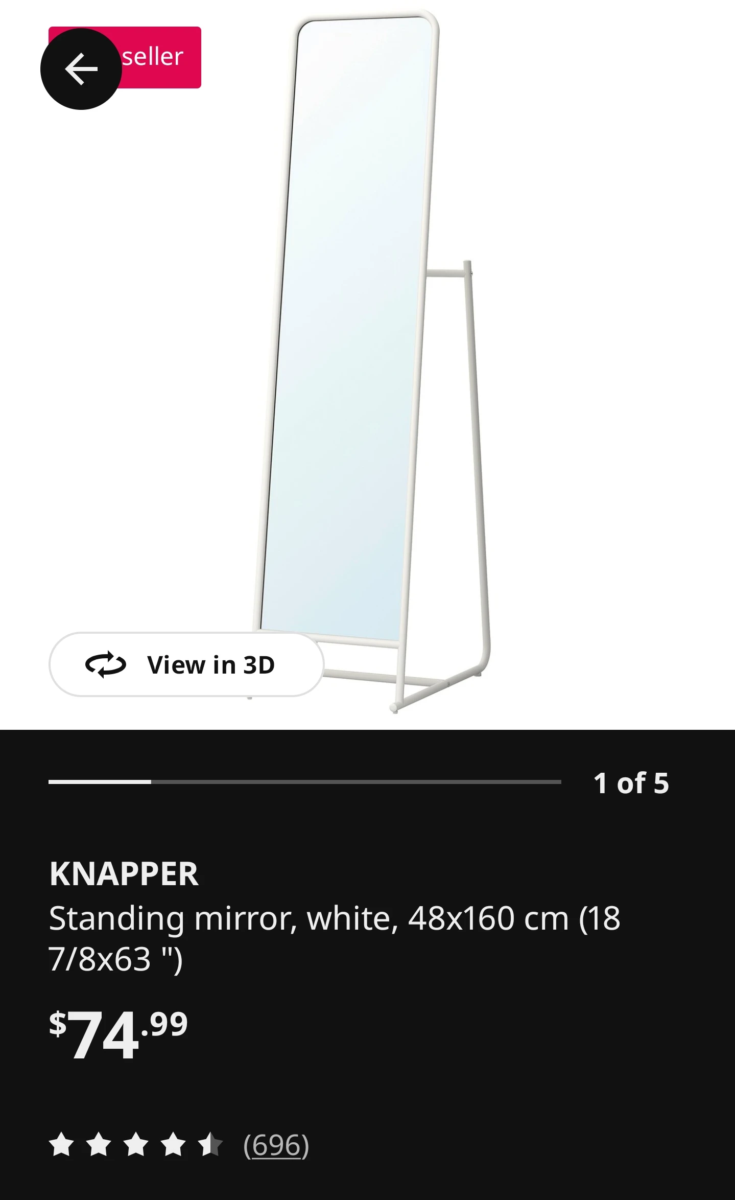 IKEA KNAPPER Standing Mirror - White - photo 3