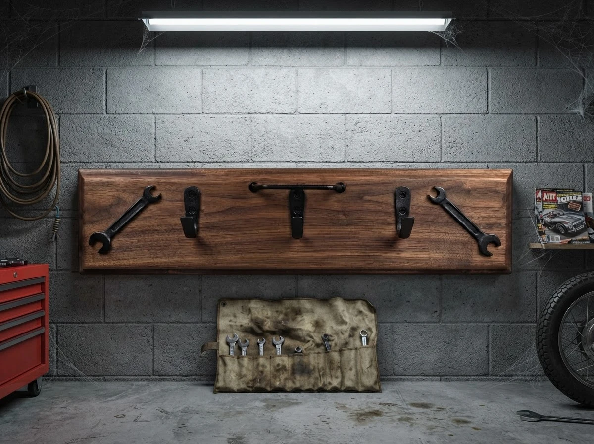 Industrial wrench-themed wall hook rack