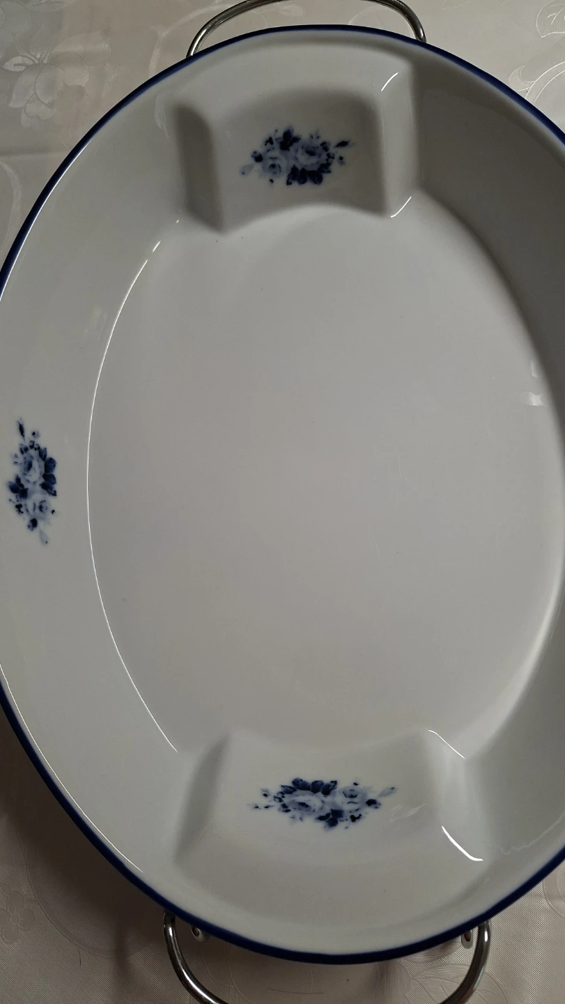 Oval Porcelain Serving Dish with Metal Stand - photo 3