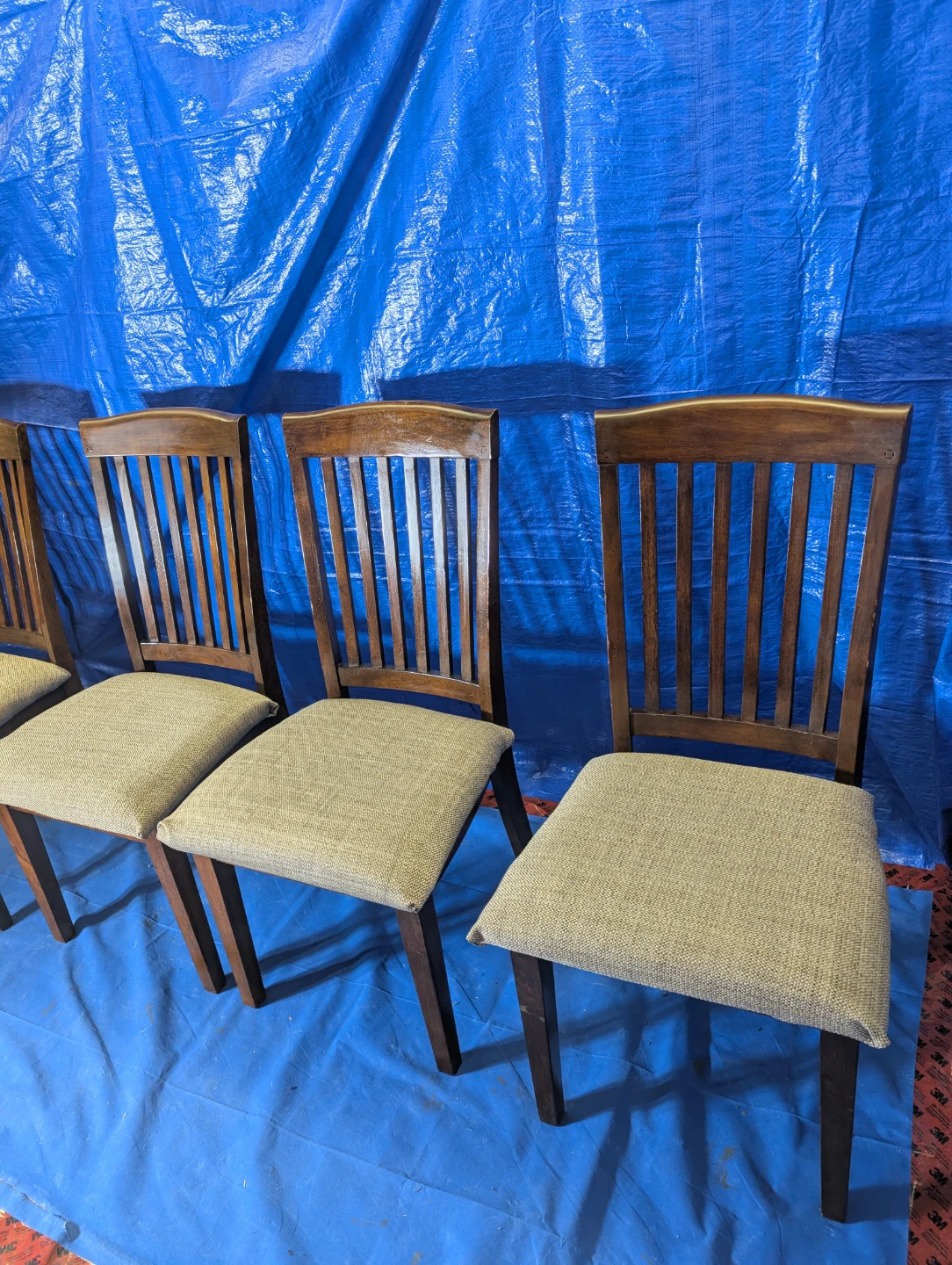 Set of 4 Wooden Dining Chairs (Reupholstered)