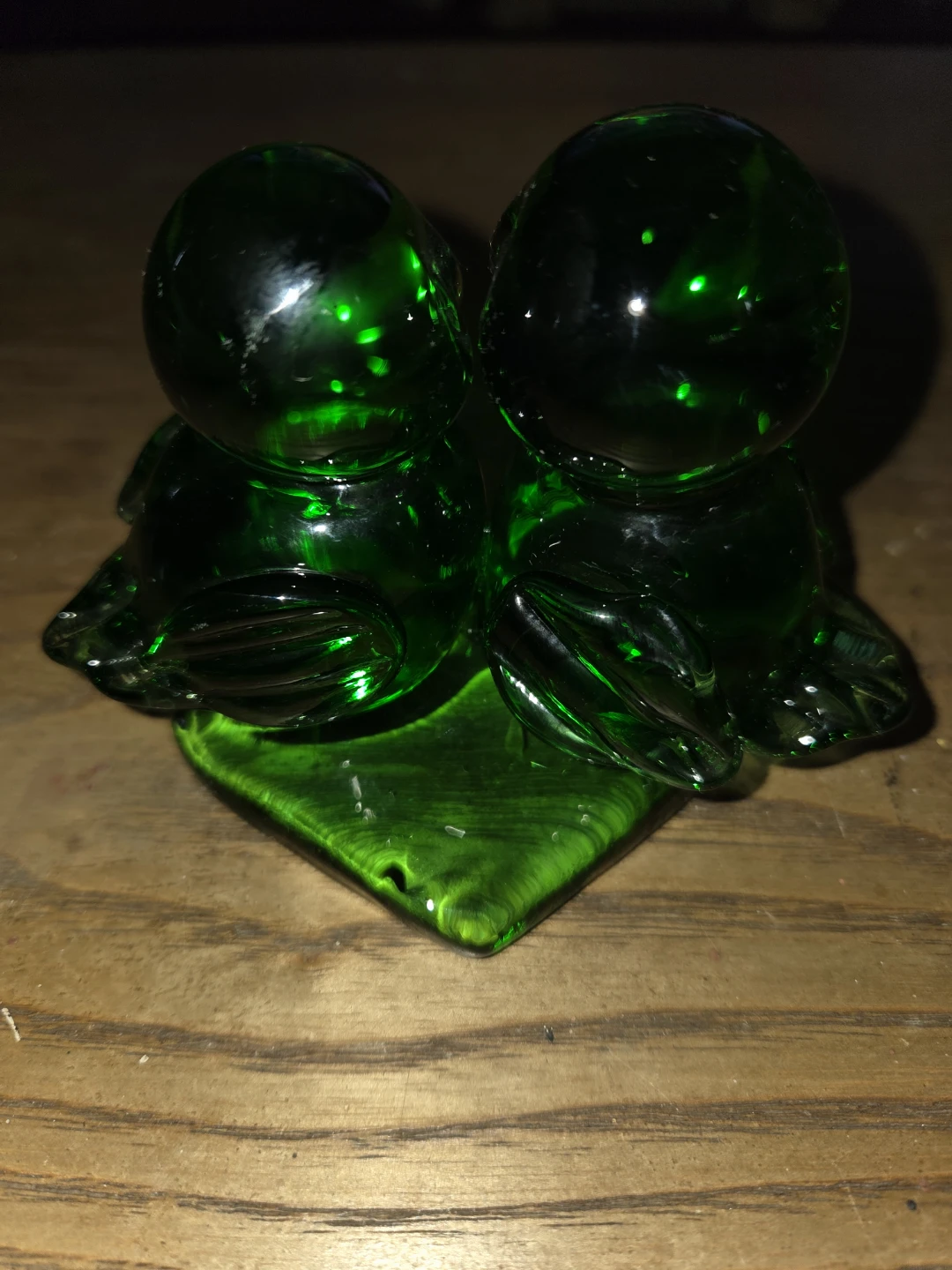 Vintage Green Glass Double Bird Figurine - Mid Century Lovebirds