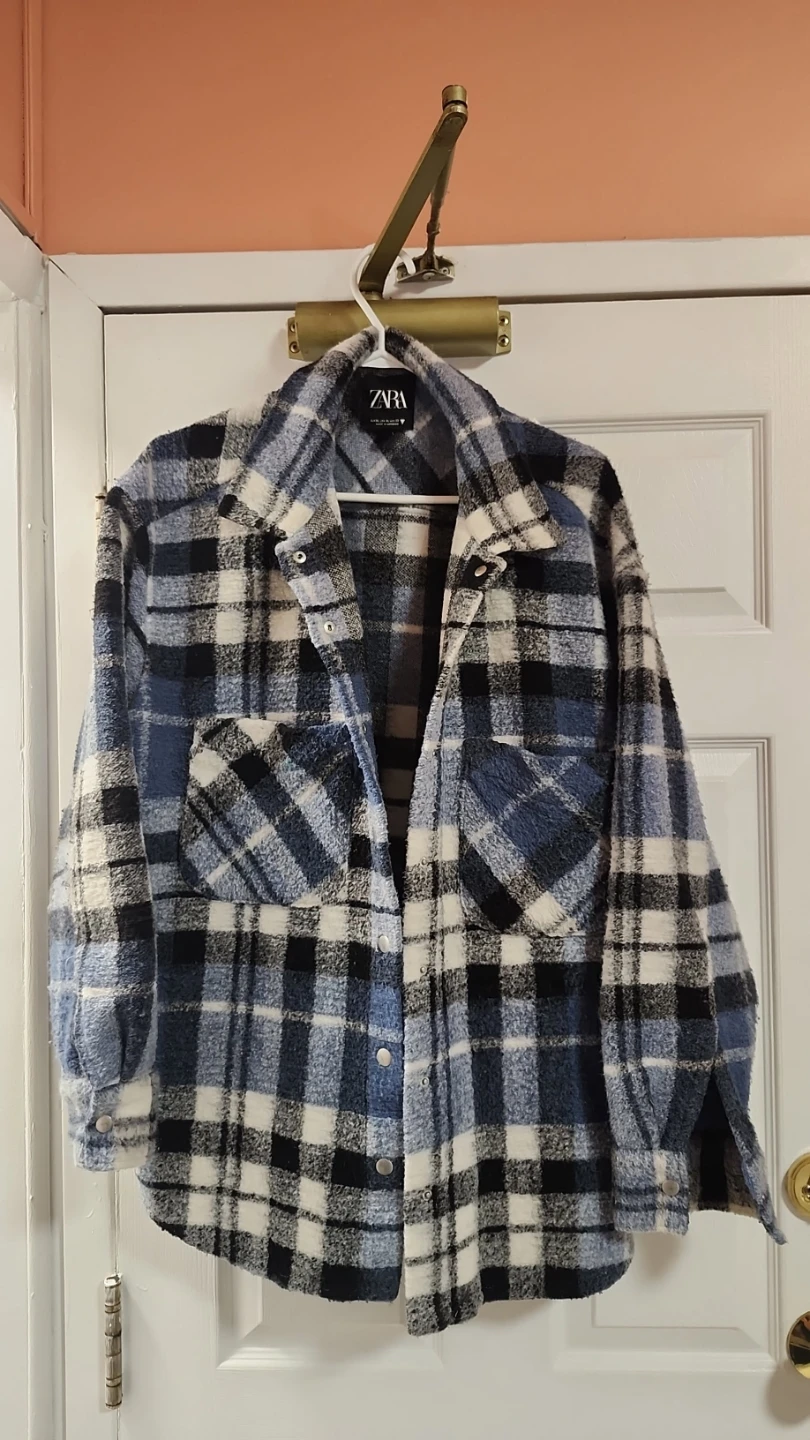 Zara Blue Plaid Shirt Jacket XL - photo 2