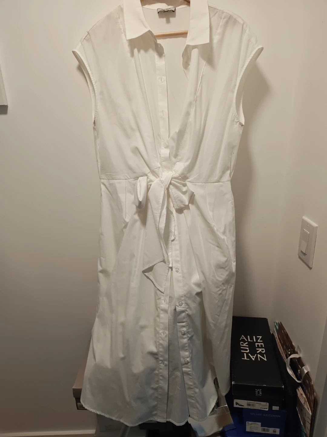 BCBG New York White Tie-Front Shirt Dress