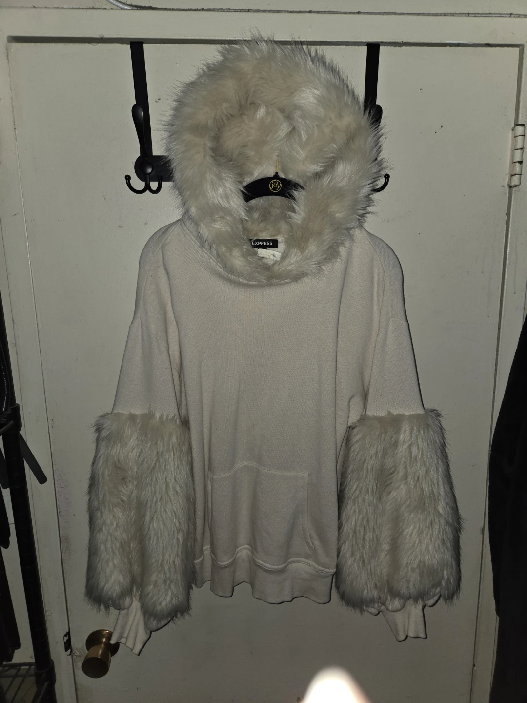 Express Hooded Faux Fur Sleeved Sweatshirt in a Ladies XS