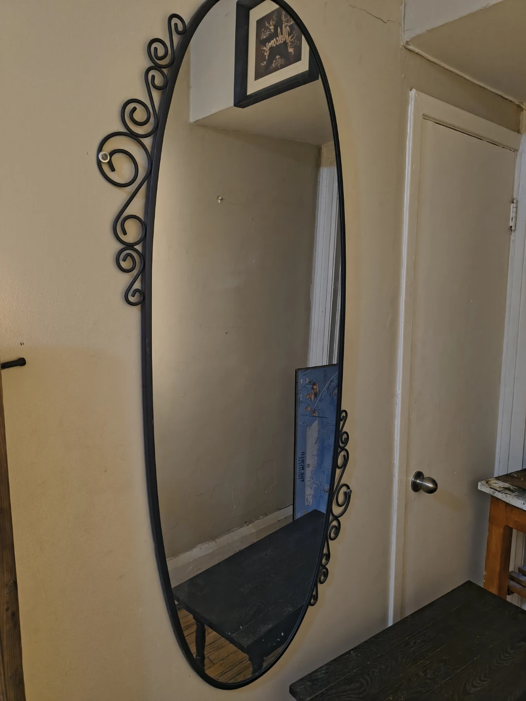 XL Oval Black Metal Wall Mirror