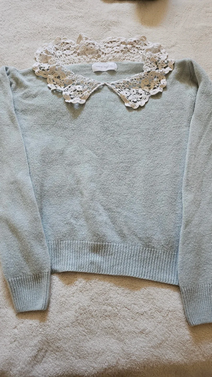 Tokyo Fashion light blue sweater with lace collar - photo 2