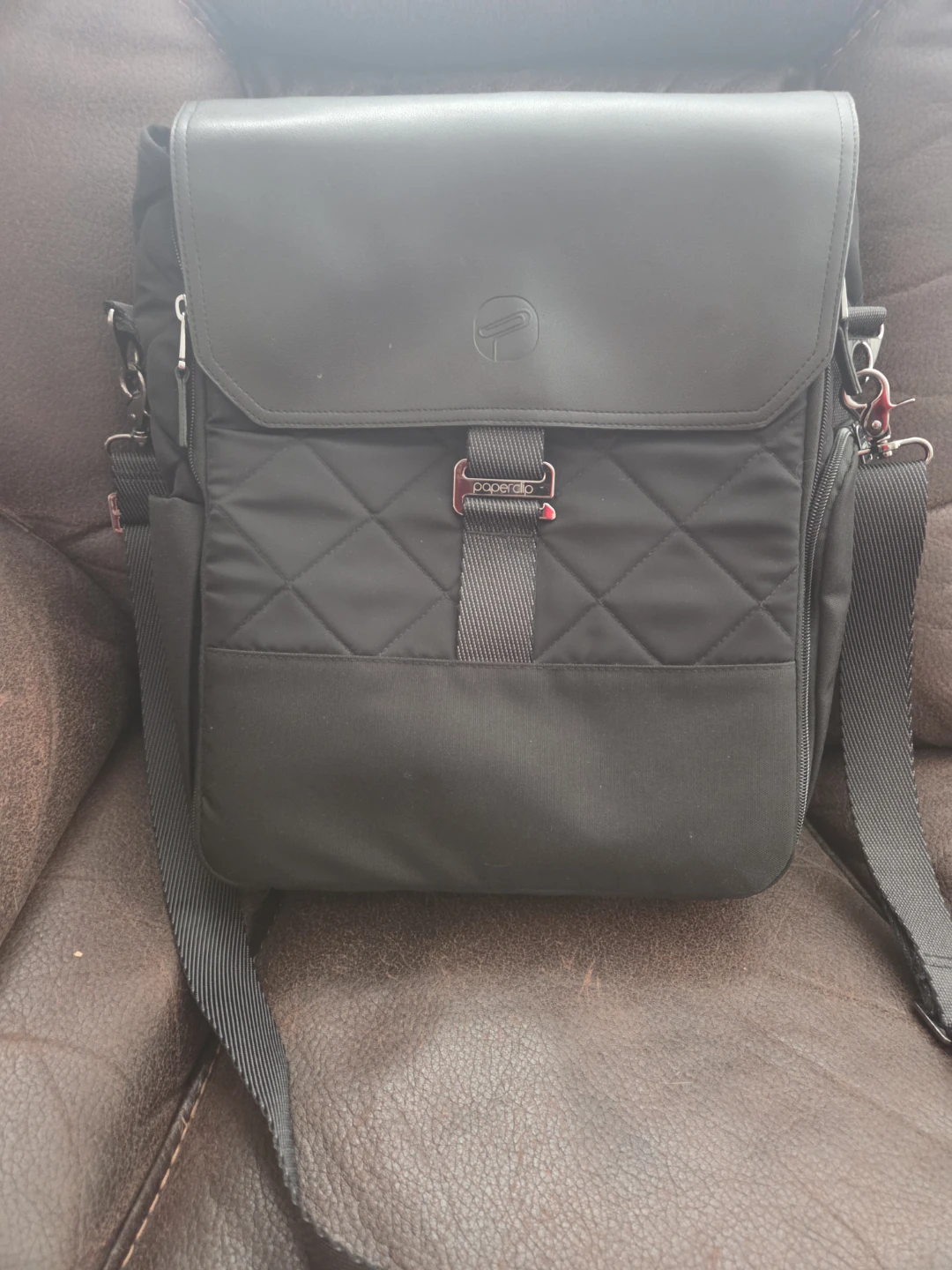 Paperclip Black Quilted Diaper Bag