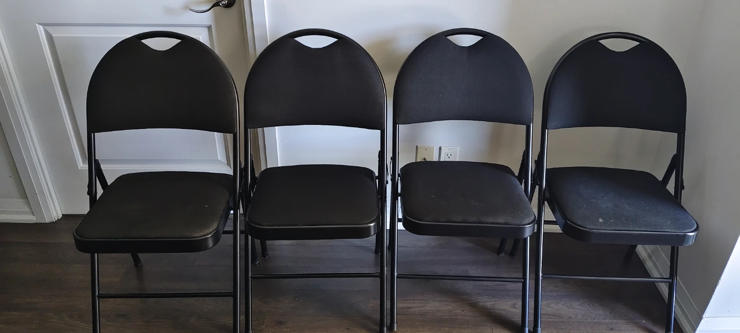 Set of 4 Black Padded Metal Folding Chairs – Good Condition - photo 5