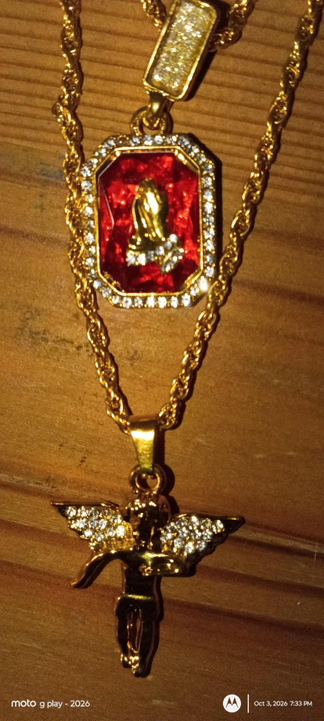 18k Gold-plated Angel and Praying Hands Pendant Necklace
