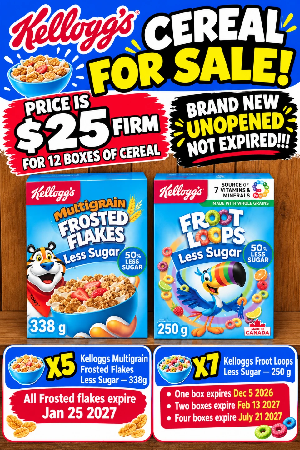 BRAND NEW 12 Boxes of Kellogg's Cereal - Less Sugar Varieties