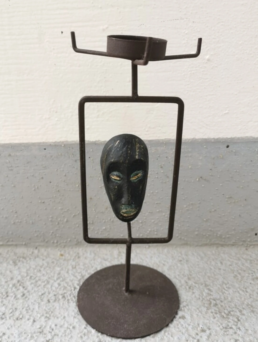 Sculptural Mask Tealight Holder Metal Stand Art Decor - photo 2