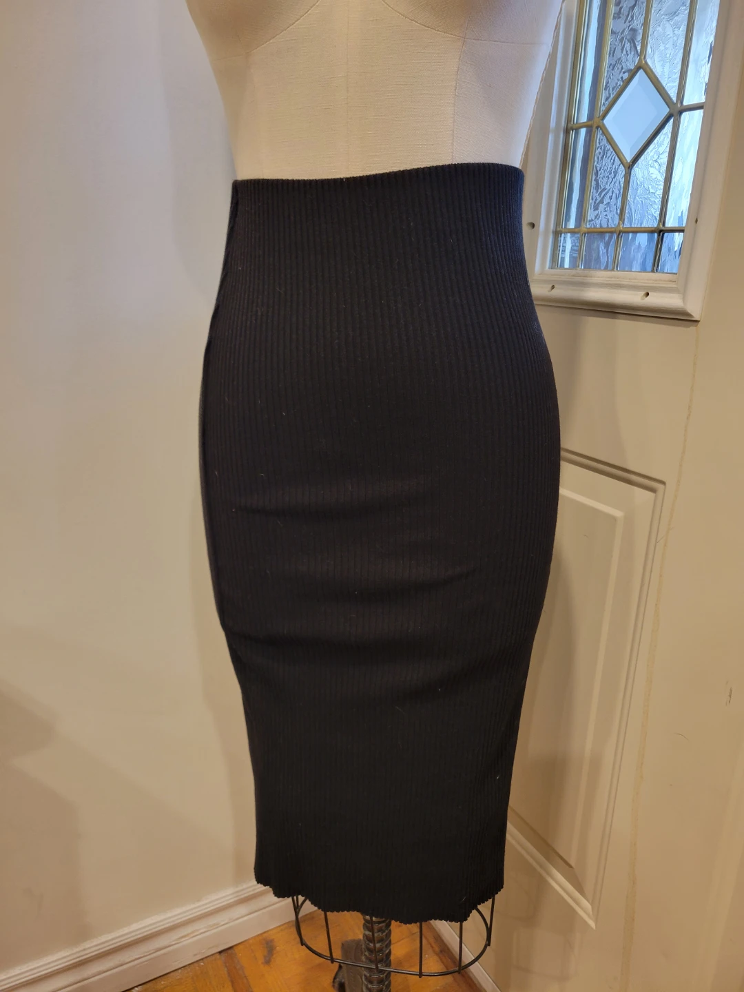 Black Ribbed Midi Skirt