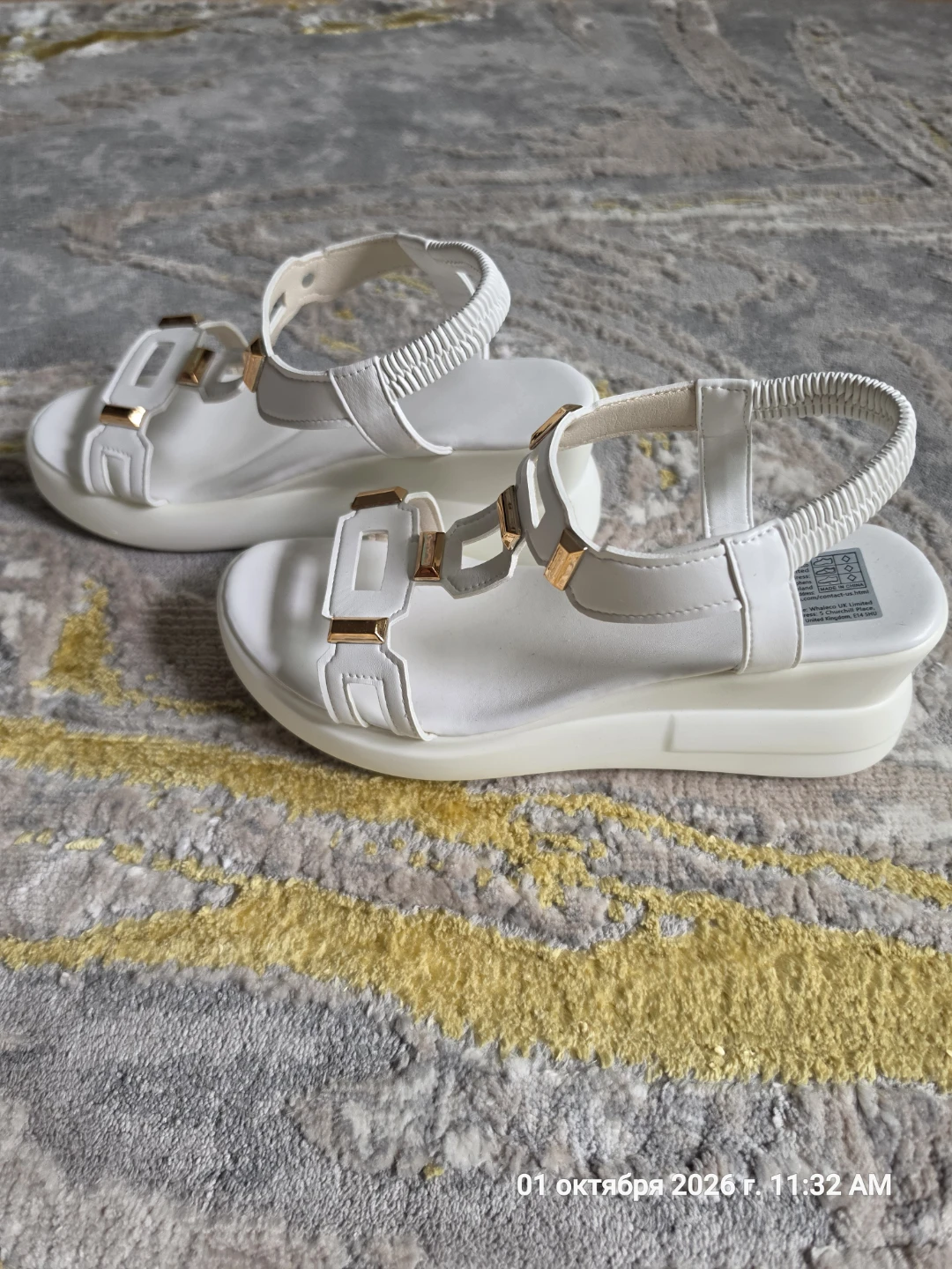 White Platform Sandals with Gold Details - photo 2