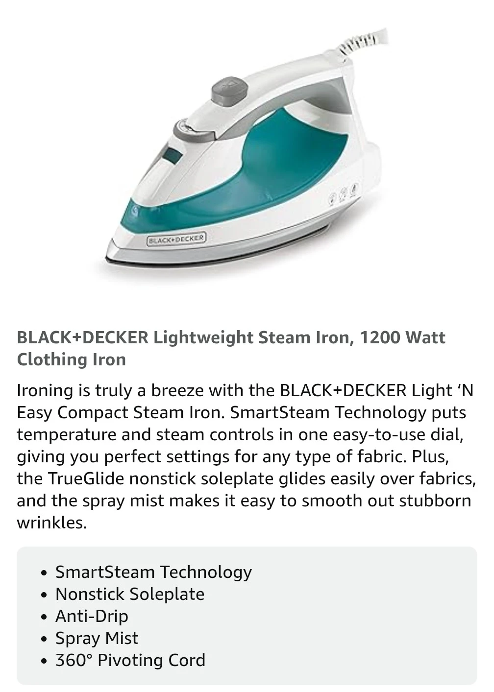 BLACK+DECKER Light 'N Easy Compact Steam Iron - photo 4