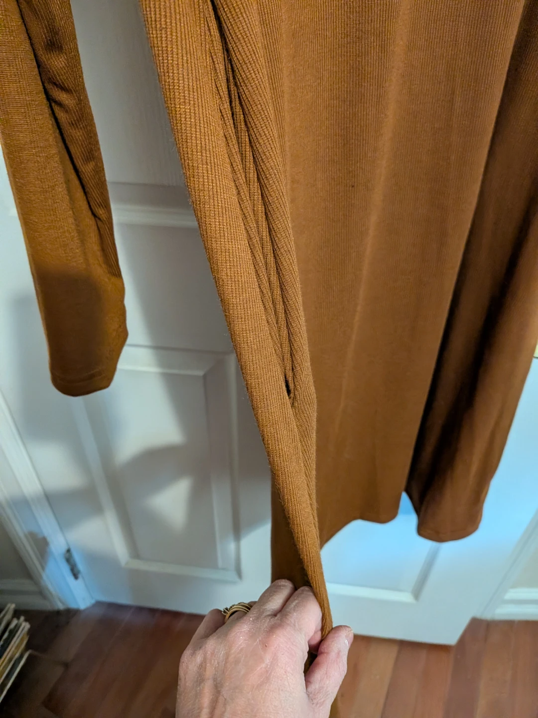 Brown Ribbed Cowl Neck Long Sleeve Dress - photo 3