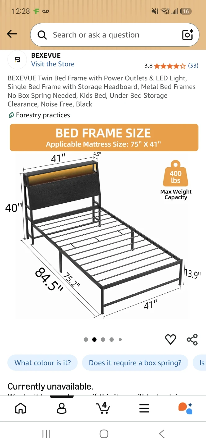 Twin Bed Frame with Headboard and LED Lights