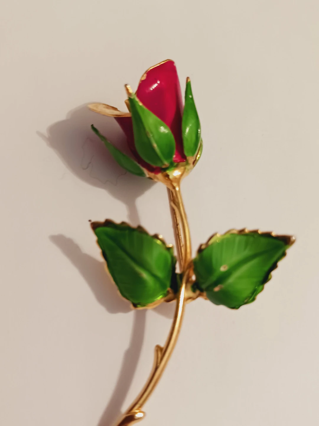 Gorgeous Green & Red Enameled Rose Brooch - photo 2