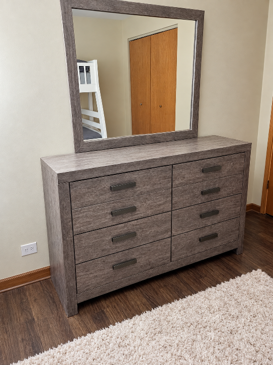 Queen Bedroom Set – Bed Frame, Dresser w/ Mirror, Nightstand