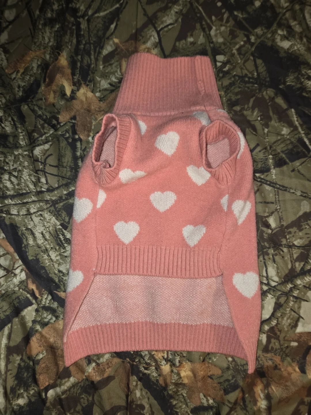 Pink W/ White Hearts Pet Sweater W/ Extended Neck in a Medium