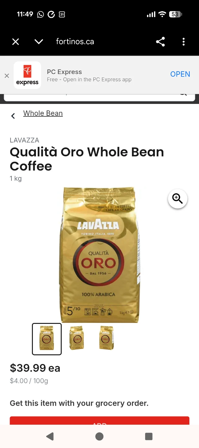 NEW 1KG BAG Lavazza Qualità Oro Whole Bean Coffee